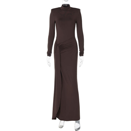 Women Clothing Winter Sexy Slit Sheath Dress Sexy Turtleneck Slim Fit Dress