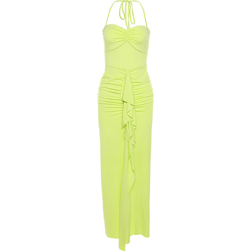 Vestido ajustado con abertura y cuello halter para mujer, otoño e invierno