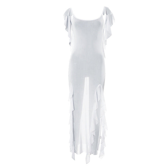 Sexy Backless Mesh Micro Transparent Tied Spaghetti Strap Dress Women Dress Summer