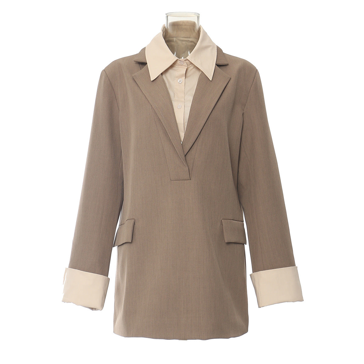 Blazer holgado con diseño a juego de colores y costuras otoñales para mujer
