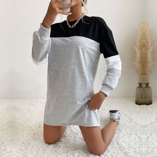 Vestido tipo suéter de manga larga a juego con colores para mujer en otoño