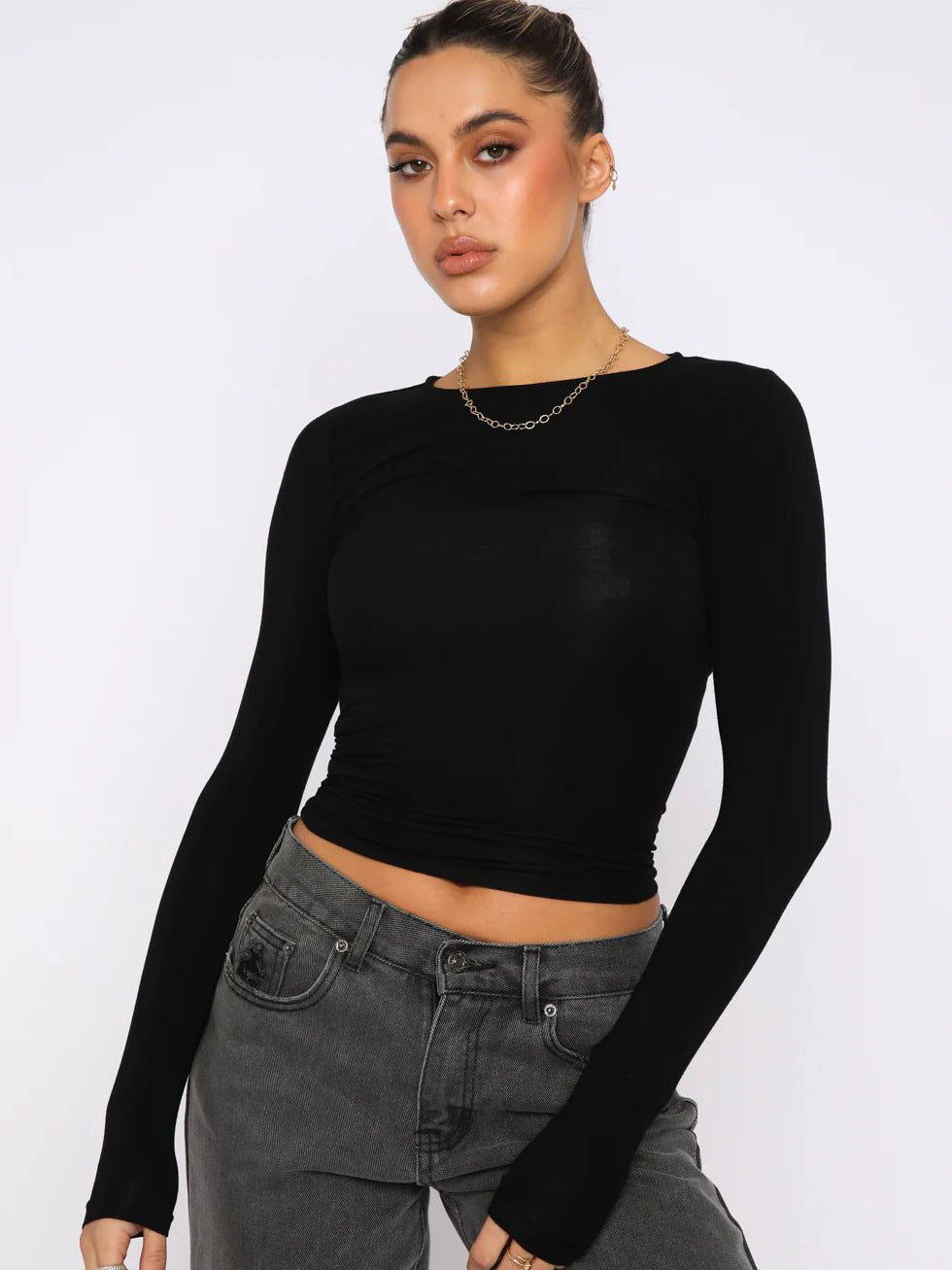 Camiseta de manga larga informal ajustada Y2g, transpirable, para uso exterior, que absorbe la humedad