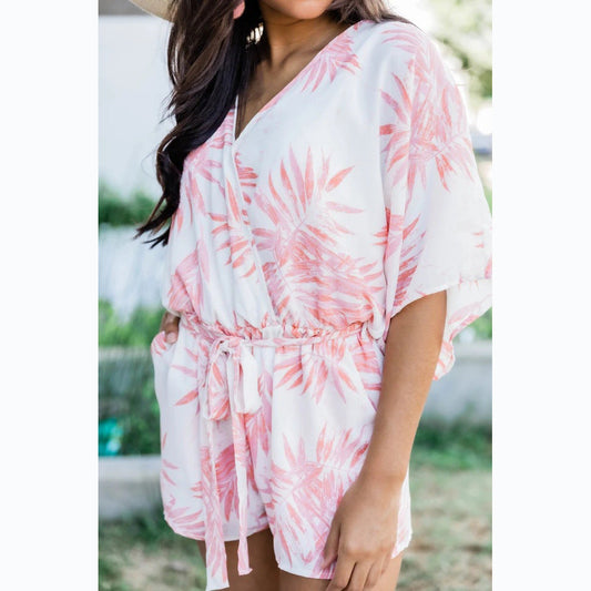 Primavera Verano Casual Estampado Digital Cuello en V Cintura Elástica Cordón Casual