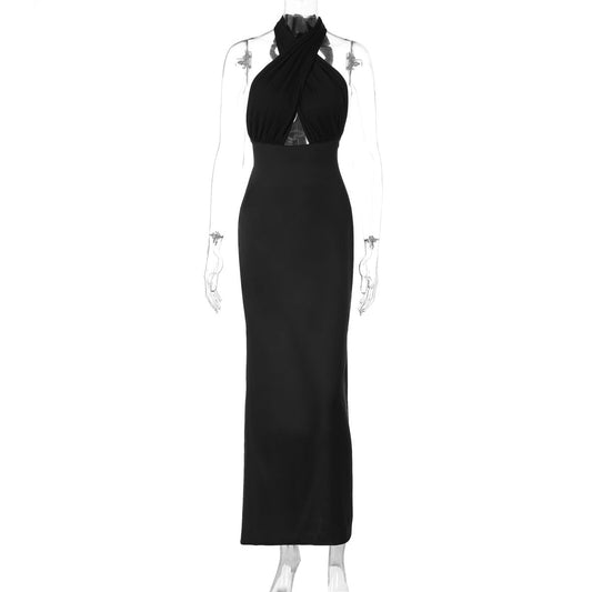 Vestido tubo con cuello halter y abertura en la espalda para mujer, ropa de primavera y verano