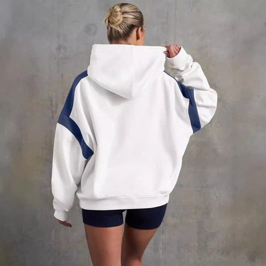 Early Autumn Contrast Color Drop Shoulder High End Women Clothing Varsity Jacket Brand Hoodie Hooded Sweatshirt Outer Women