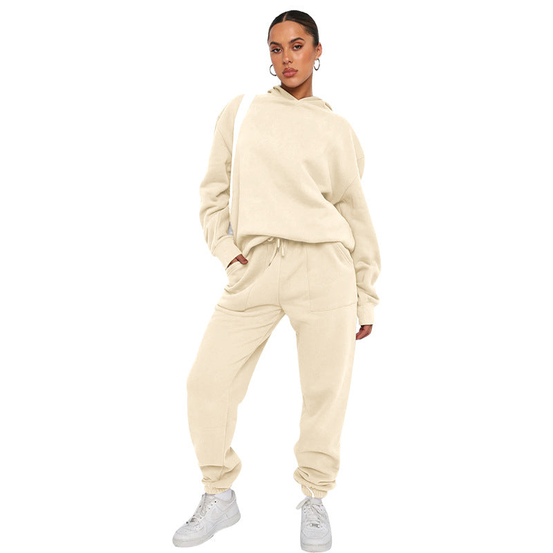 Suéter de manga larga con capucha de color liso para mujer, ropa informal, pantalones, traje, otoño e invierno