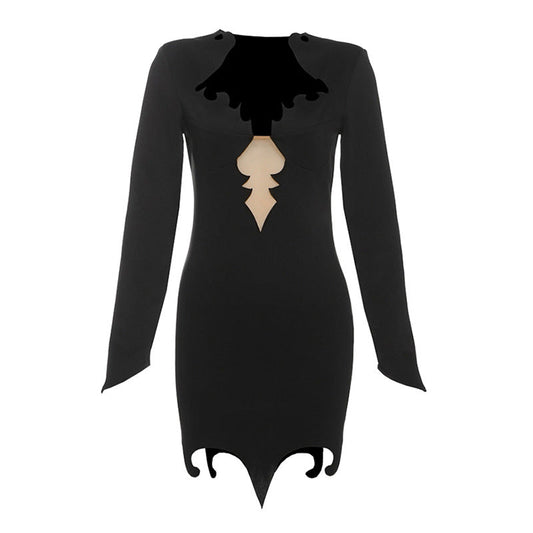 Winter Women Clothing Design Deep V Plunge Sexy Slim Hip Long Sleeve Dress