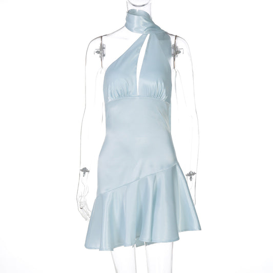 Vestido de satén con escote halter y espalda descubierta para mujer, ropa de primavera y verano