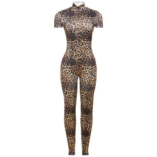 Mono de primavera sexy, ajustado, sin espalda, con estampado personalizado, de manga corta, para mujer