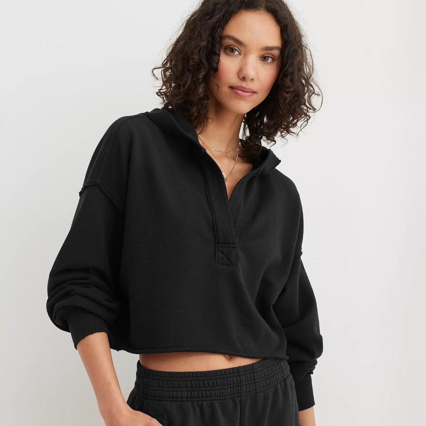 Sudadera con capucha de marca holgada para mujer, ropa de primavera y otoño, jersey con cuello en V, camisa de manga larga