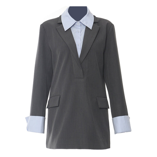 Blazer holgado con diseño a juego de colores y costuras otoñales para mujer