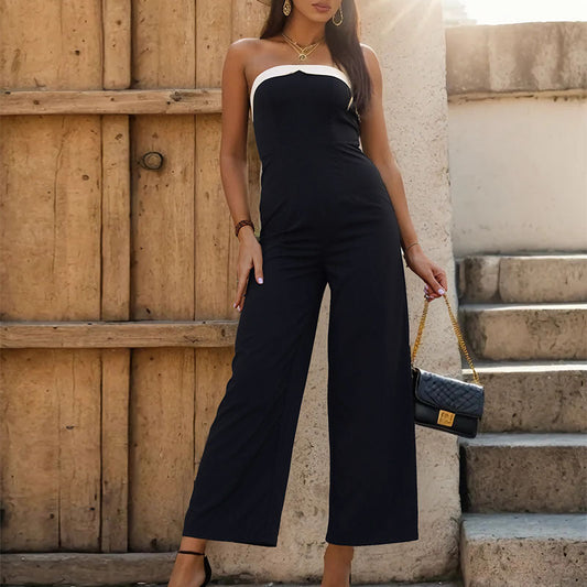 Summer Women Stitching Tube Top Sleeveless Jumpsuit