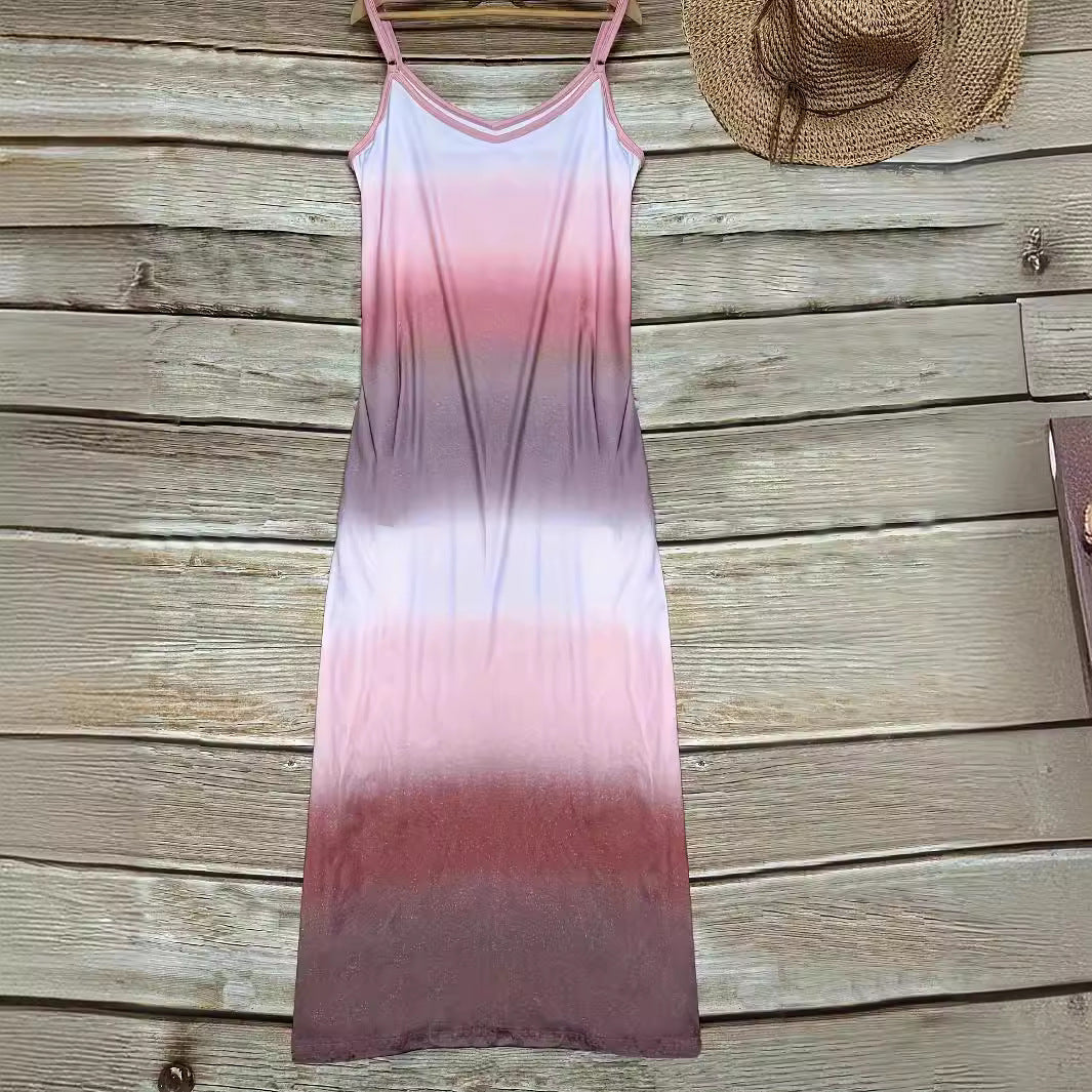 Vestido de verano fresco con tirantes, colorido, informal, estampado, para la calle