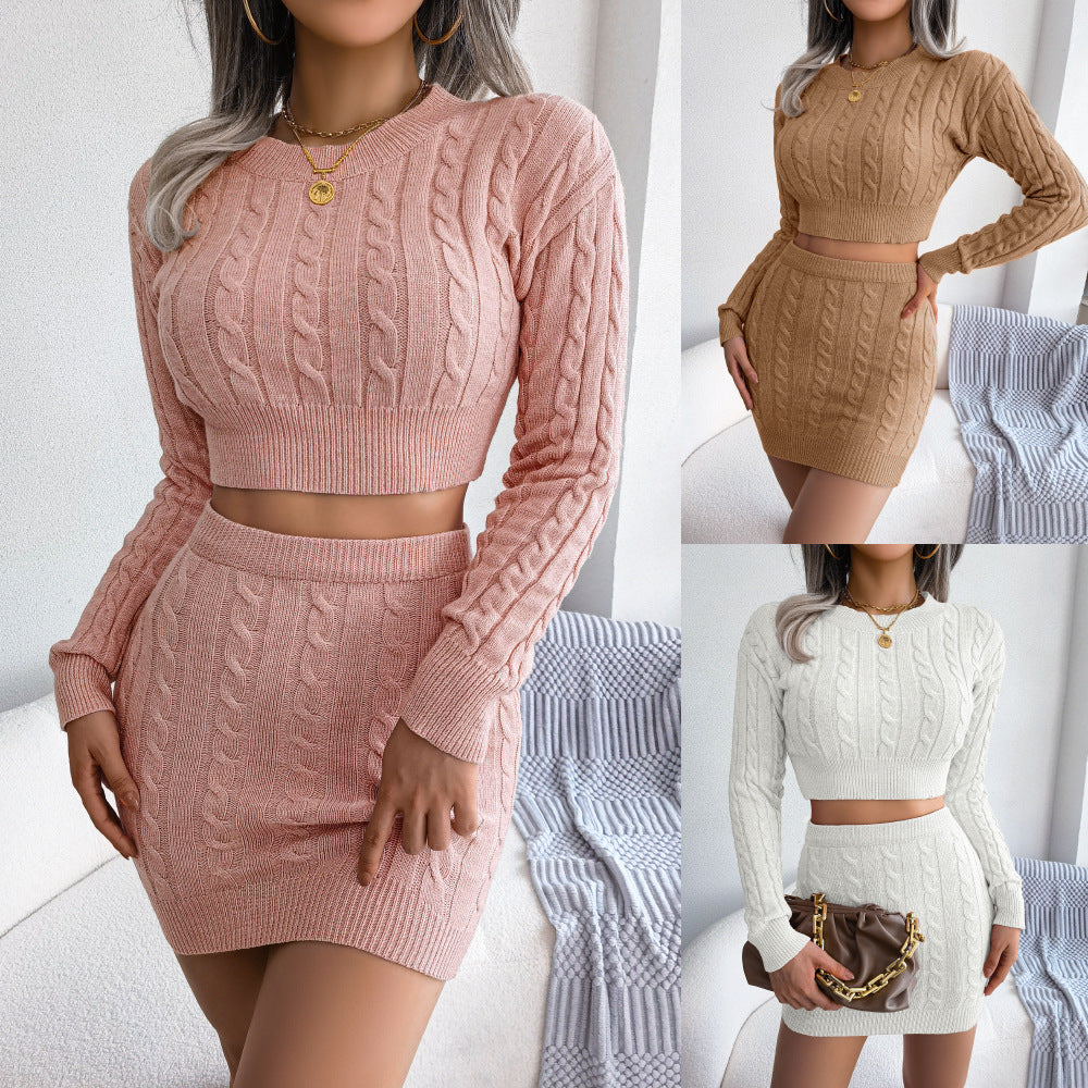 Suéter informal con cuello halter y falda a la cadera para mujer, otoño e invierno