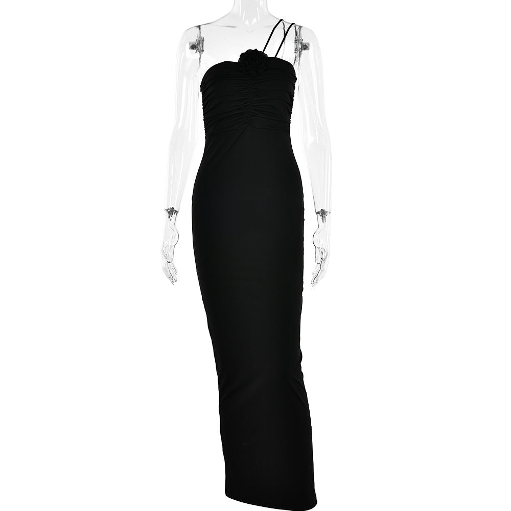 Vestido maxi sexy de verano con cuello halter y espalda descubierta con cintura ajustada para mujer