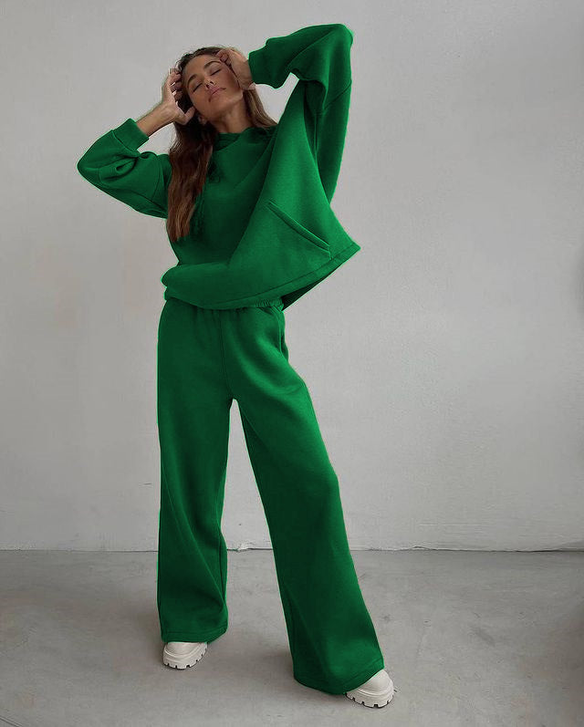 Conjunto de suéter con capucha y pantalones rectos informales para mujer, otoño e invierno, conjunto de dos piezas