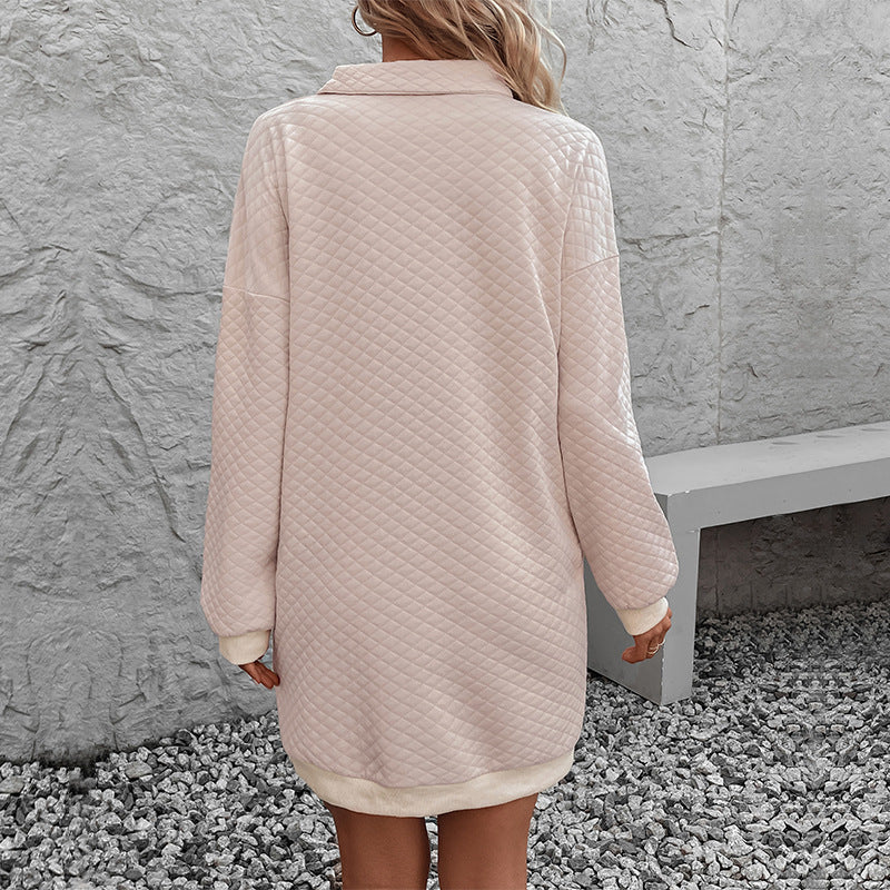 Vestido tipo suéter con cuello polo de color liso para mujer de otoño
