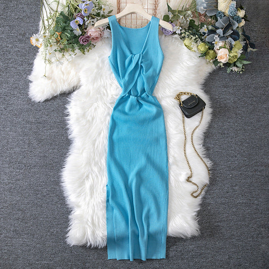 Vestido de punto reversible, ahuecado, sexy, de verano, con escote pronunciado y efecto favorecedor para mujer