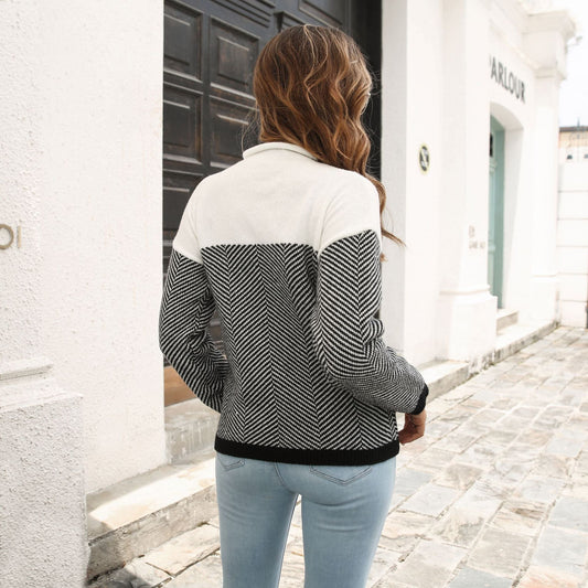 Suéter de sarga a rayas de colores a juego para mujer, suéter holgado de punto de manga larga para otoño e invierno.