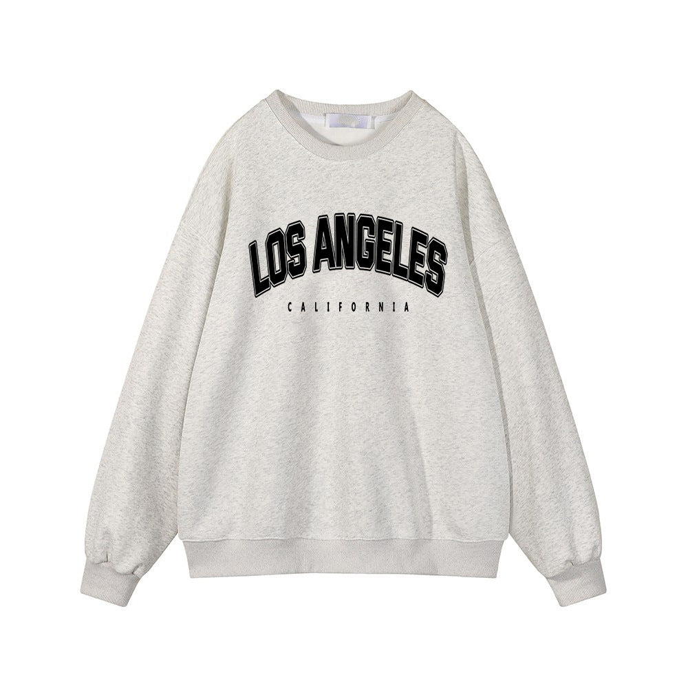 Sudadera holgada con estampado de letras retro y manga larga con forro polar para otoño e invierno