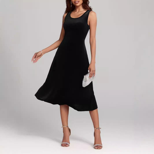 Vestido de otoño-invierno de longitud media sexy adelgazante de alta sensación plisado para mujer