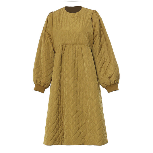 Chaqueta acolchada de algodón para mujer, vestido holgado de cintura alta con cuello redondo y acolchado para otoño e invierno