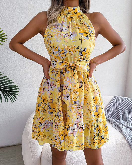 Women Clothing Sweet Princess Printed Sleeveless Dress
