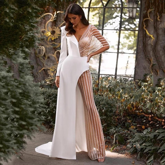 Vestido asimétrico irregular de encaje con cuello en V y retazos para mujer de primavera, mono de color liso