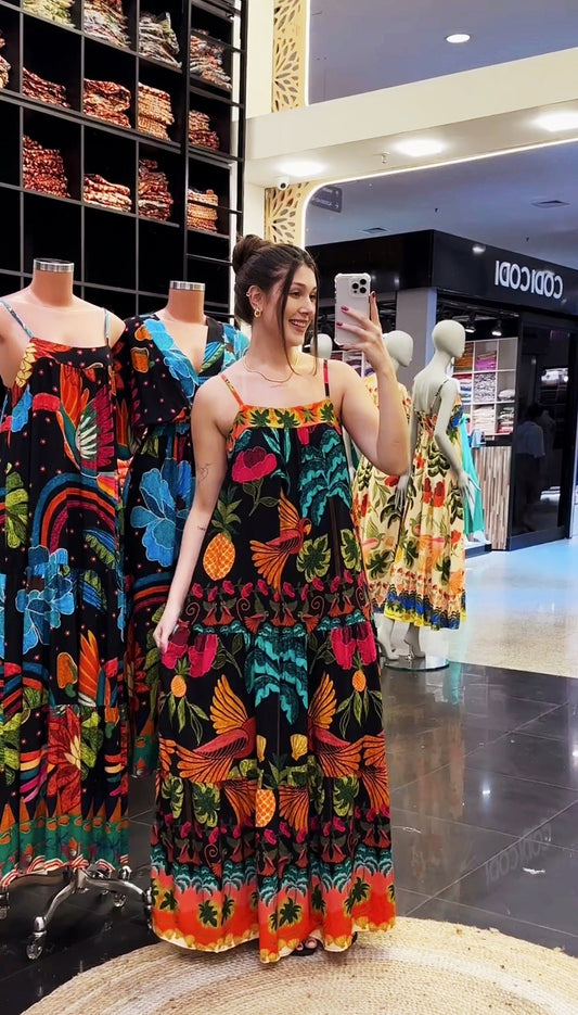 Summer Women Sexy Sleeveless Swing Printed Long Sling Dress