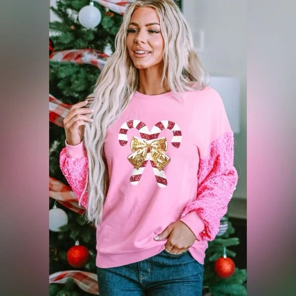 Ropa de mujer Top de manga larga con cuello redondo y estampado navideño Sudadera de manga larga para mujer