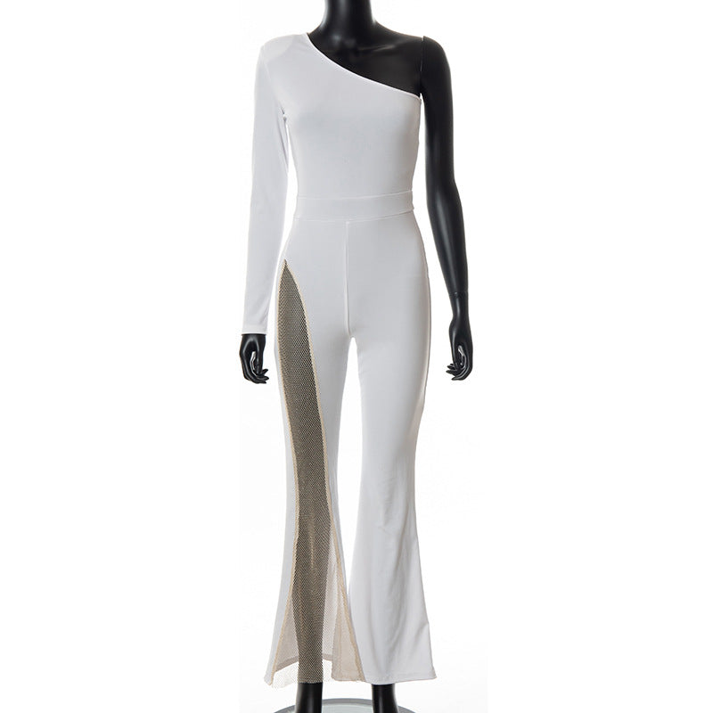 Mono de otoño para mujer con costuras de malla en los hombros de color liso