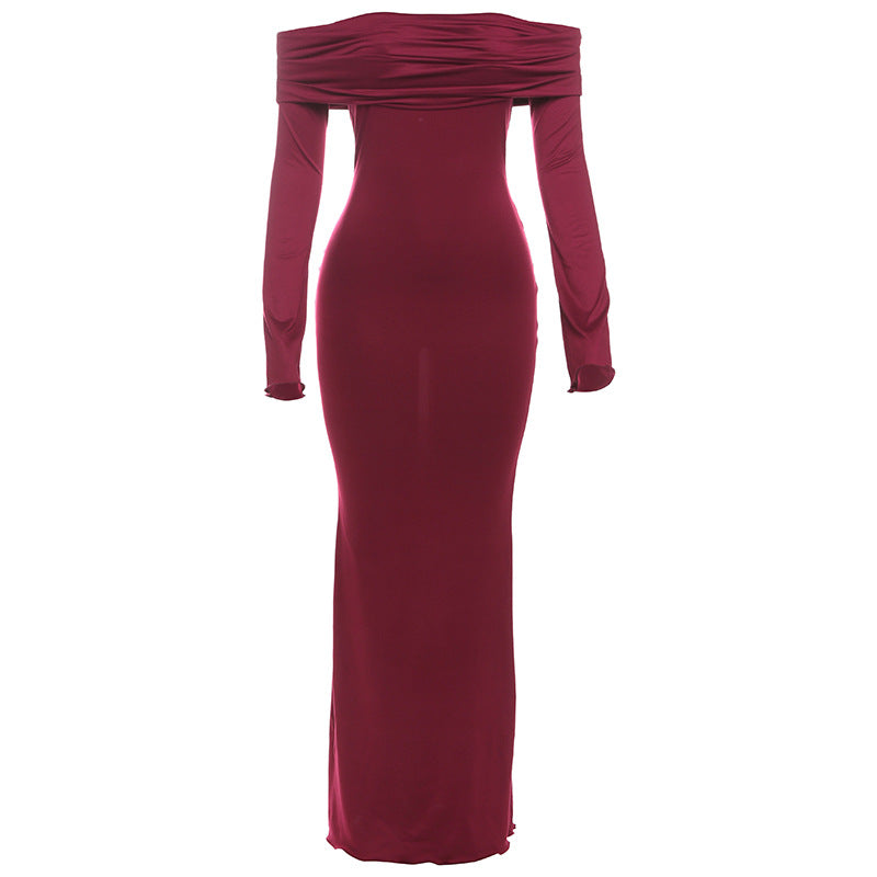 Vestido elegante de invierno para mujer, con hombros descubiertos y cintura alta, ajustado.