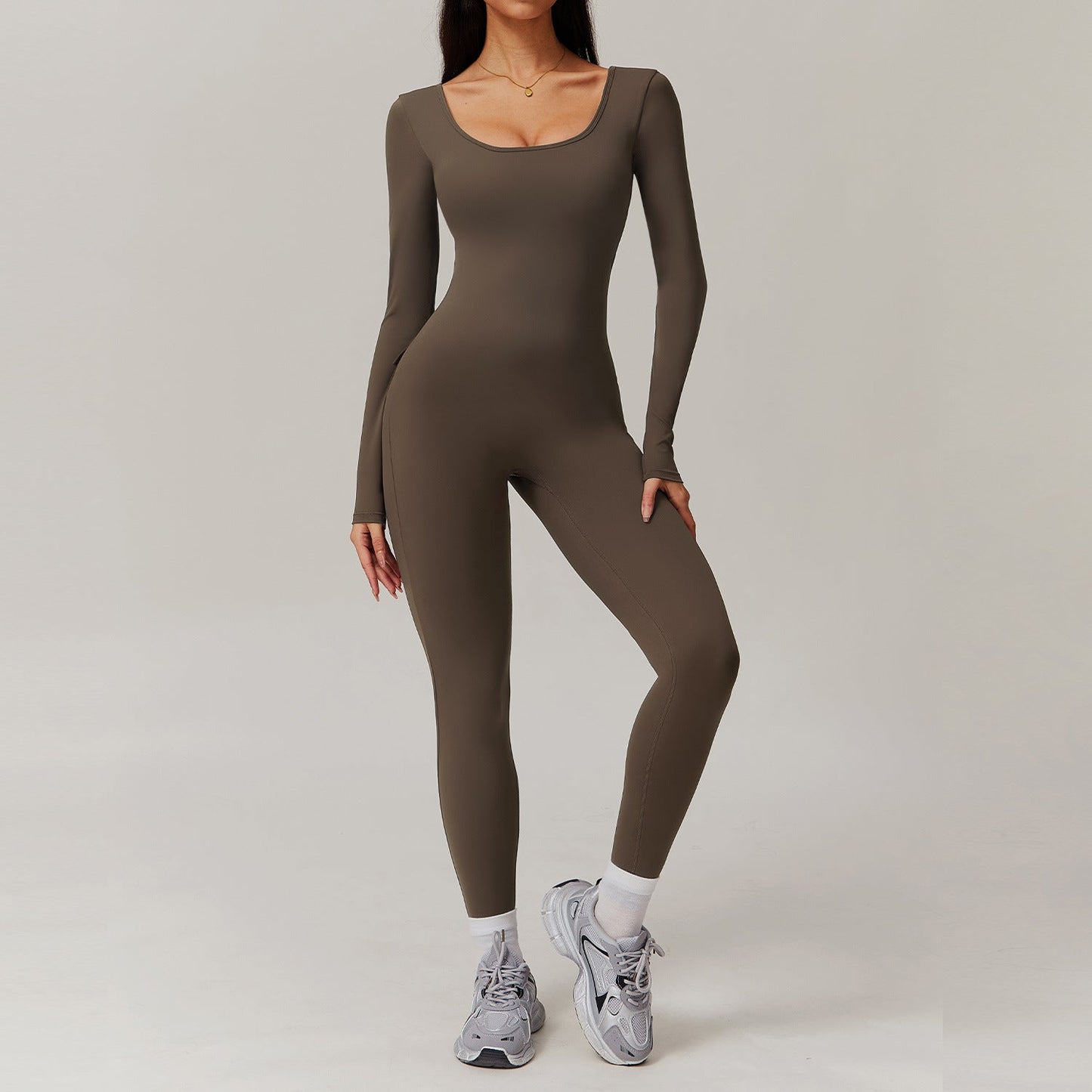 Mono de yoga de manga larga con efecto nude y espalda descubierta, ajustado, para correr, fitness y deportes, mallas de una pieza