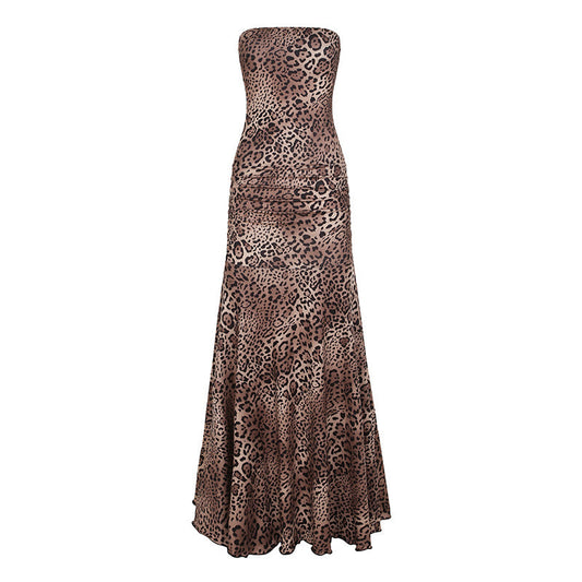 Summer Women Leopard Print Tube Top Dress Street Sexy Sexy Waist Trimming Package Hip A line Vacation Dress