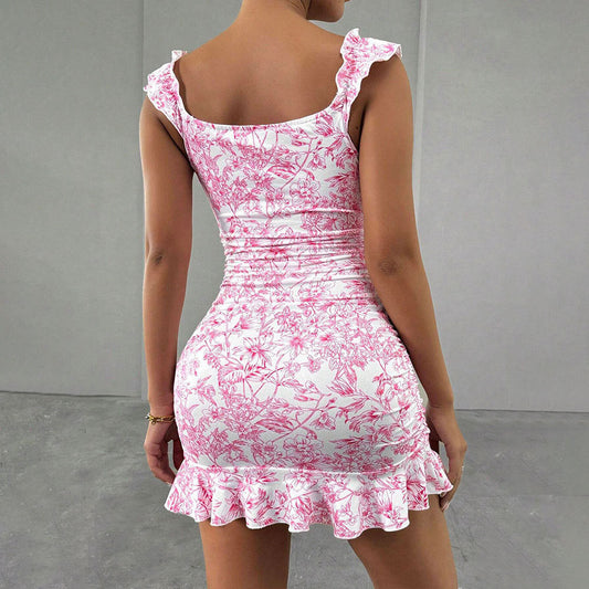 Vestido corto sexy con diseño floral y top de tubo para primavera y verano para mujer