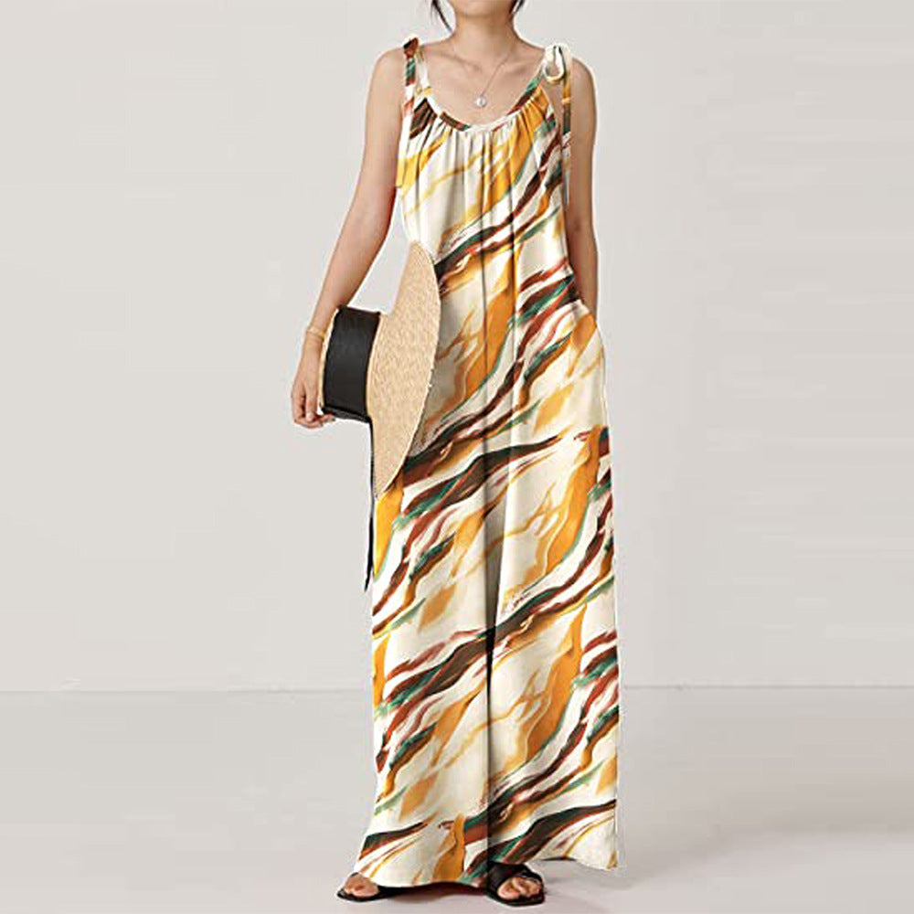 Mono informal holgado con tirantes y estampado de verano para mujer