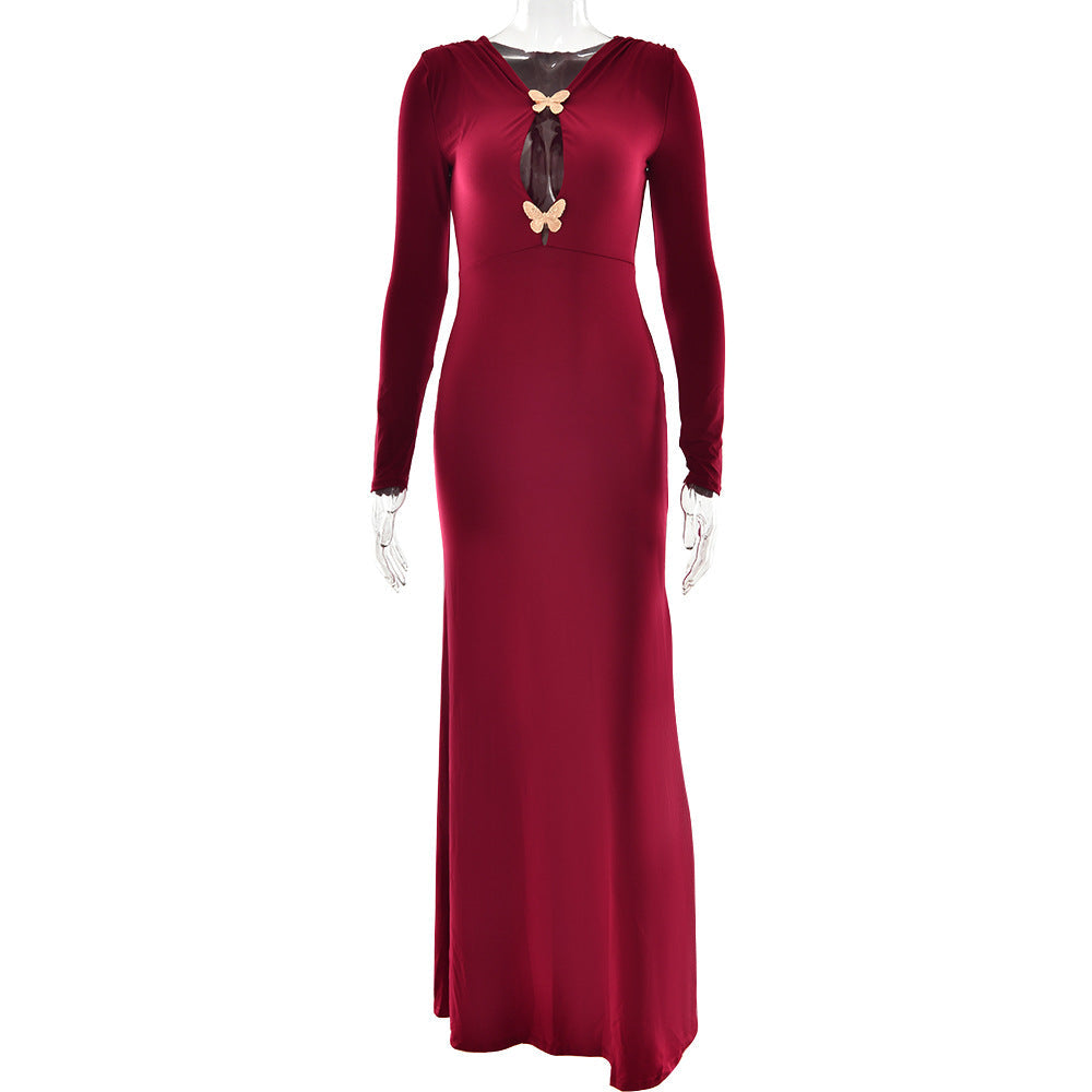 Vestido tubo sexy de manga larga plisado y ajustado para primavera.