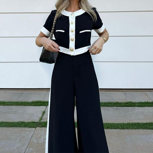 Conjunto de dos piezas formado por camiseta y pantalón de pierna recta, para oficina, otoño e invierno, para mujer