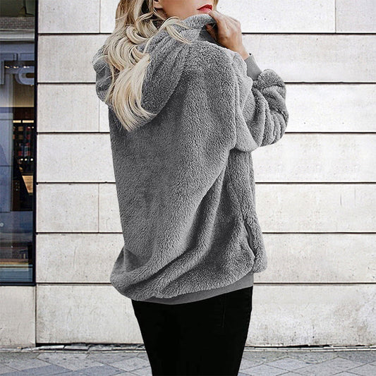 Ropa de otoño e invierno para mujer, cárdigan de manga larga con capucha y color liso