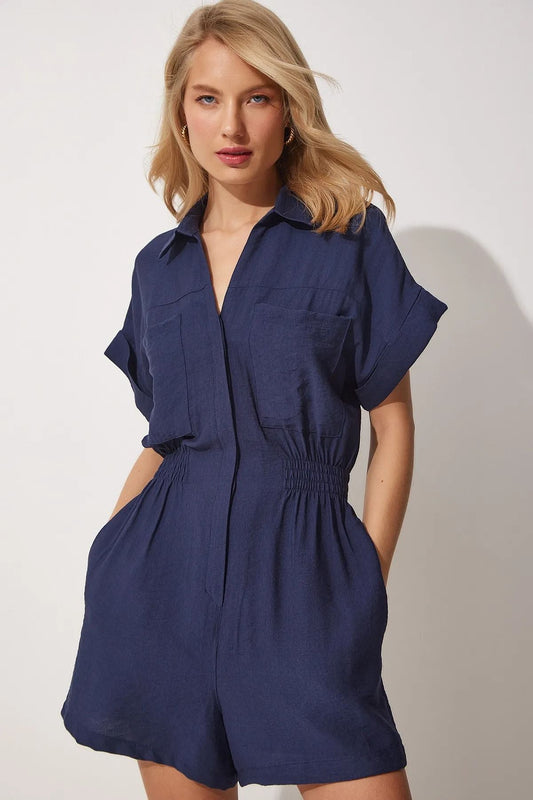 Pantalones cortos de lino y algodón para mujer, de manga corta, holgados, con cintura ajustada y pierna ancha, informales