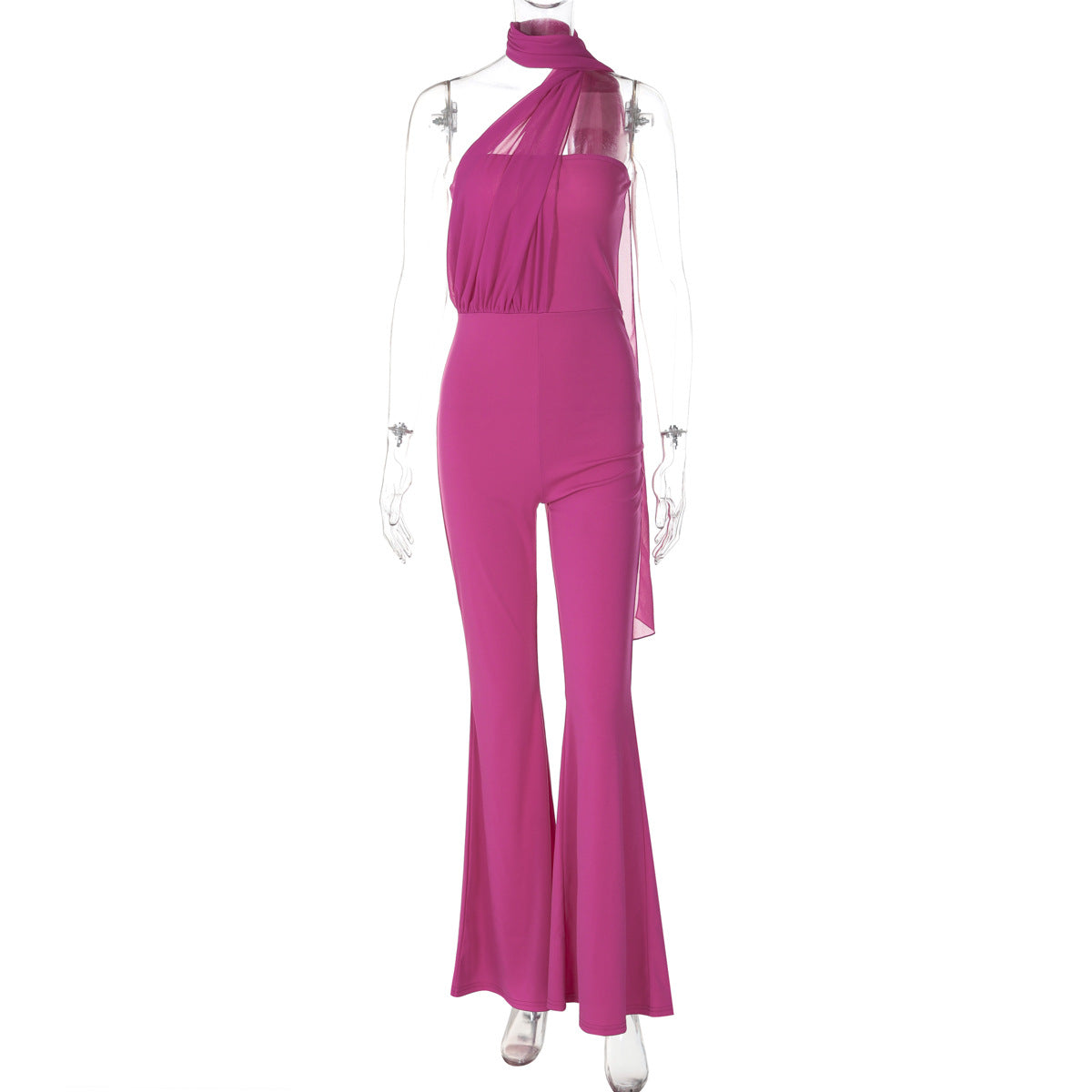 Mono elegante de verano con cuello halter y lazo para mujer
