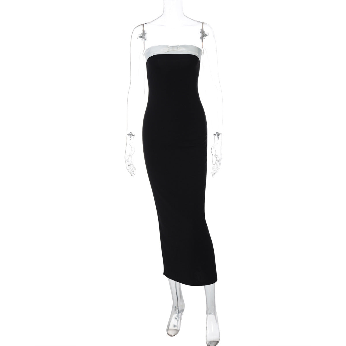 Vestido de mujer con abertura y cintura adelgazante, color blanco y negro, para primavera y verano