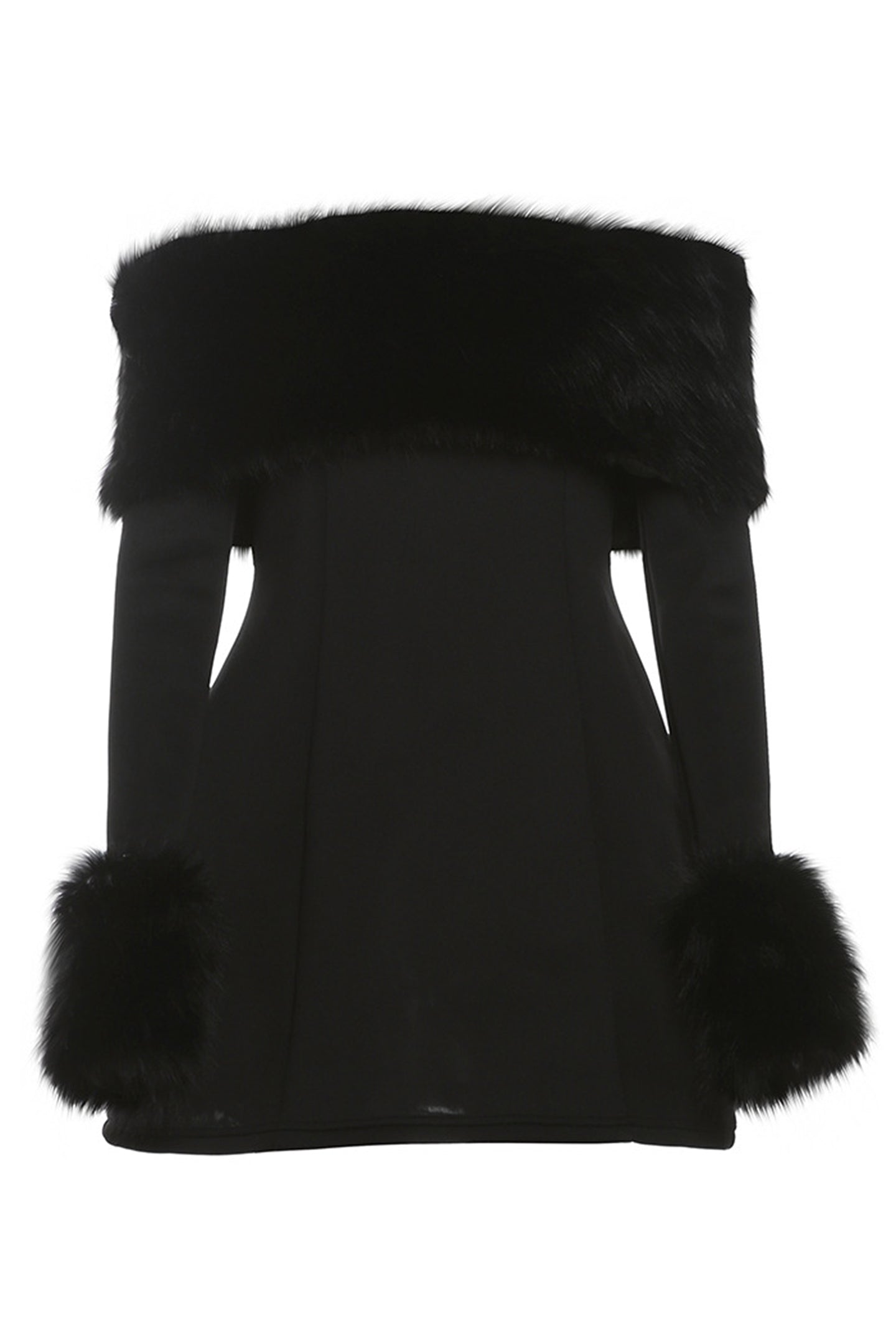 Vestido mini con hombros descubiertos y cuello de piel Regina