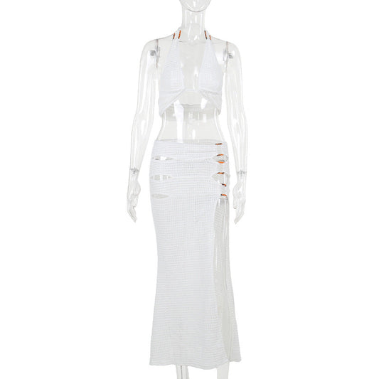 Conjunto de top y falda ajustado de punto para mujer, sexy, para vacaciones, otoño
