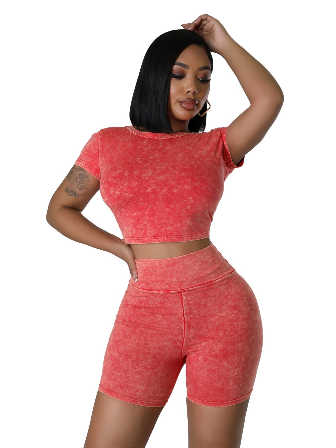 Conjunto de dos piezas con cintura alta, estampado floral, lavado y agradable para la piel para mujer