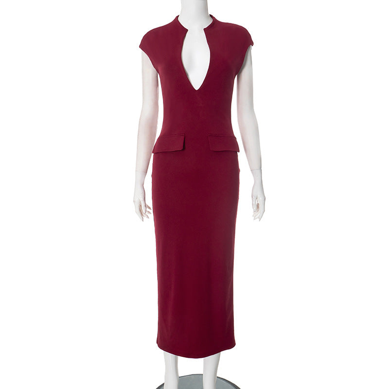 Ropa de mujer Primavera Verano Color sólido Elegante Vestido largo Mujer