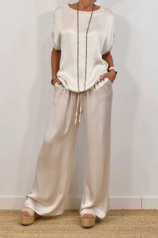 Conjuntos casuales de dos piezas con camisa holgada y pantalones anchos de tendencia primavera-verano