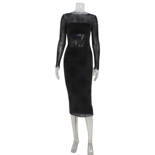 Conjunto de tres piezas de blusa de malla con cintura alta y escote en V para mujer