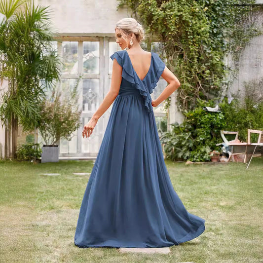 Vestido de noche de gasa con escote en V largo, vestido formal de gasa para fiesta, vestido de noche directo