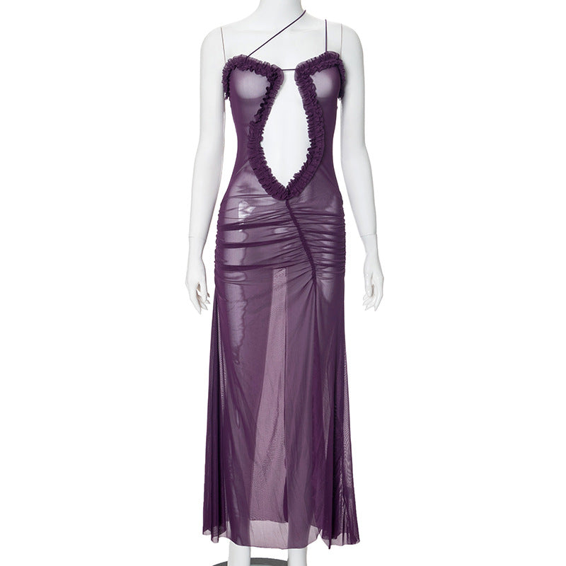 Vestido camisola de encaje plisado con aberturas para mujer